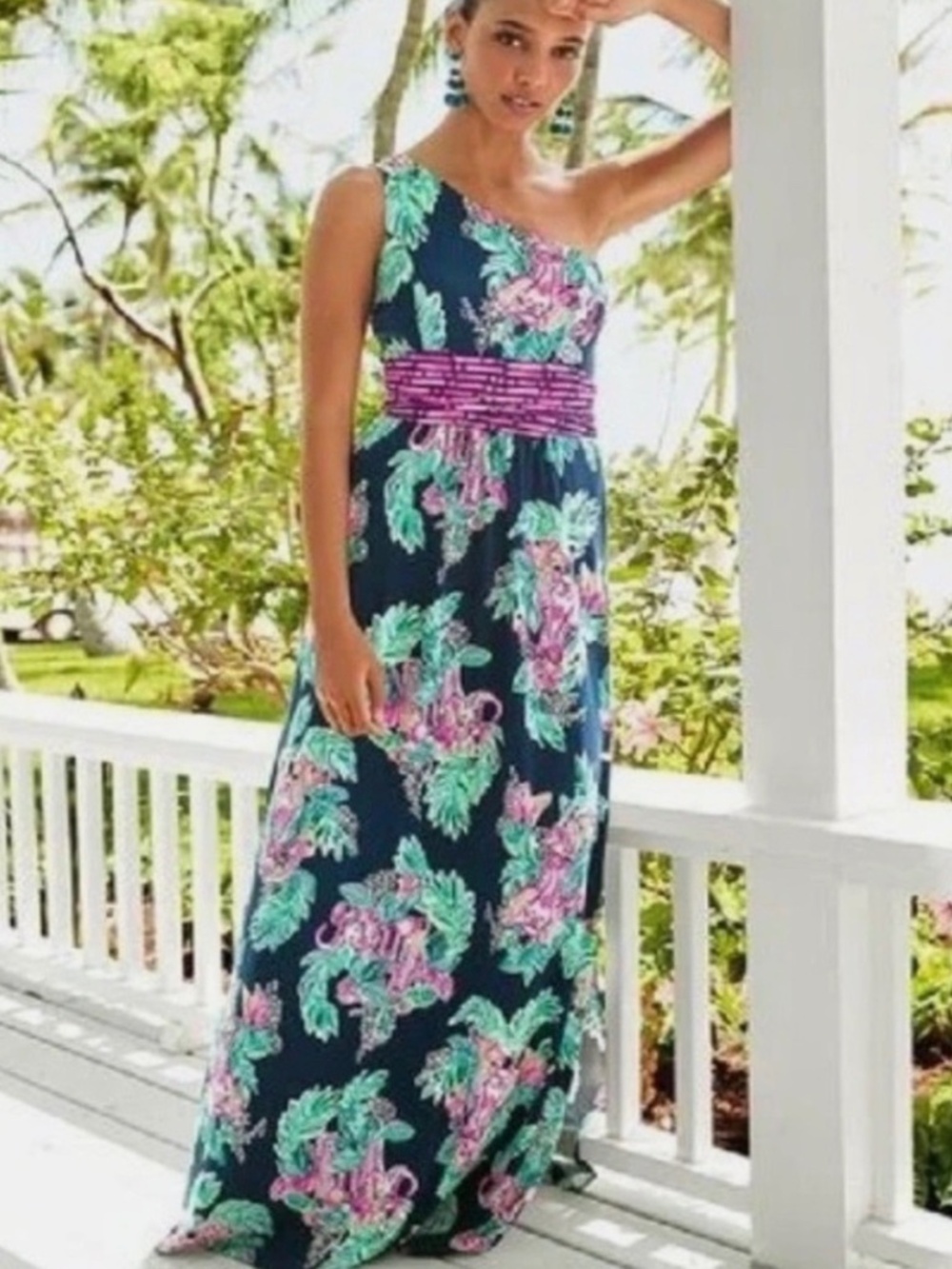 Lilly Pulitzer Malia Maxi Dress Peanut Gallery Elephant One Shoulder S